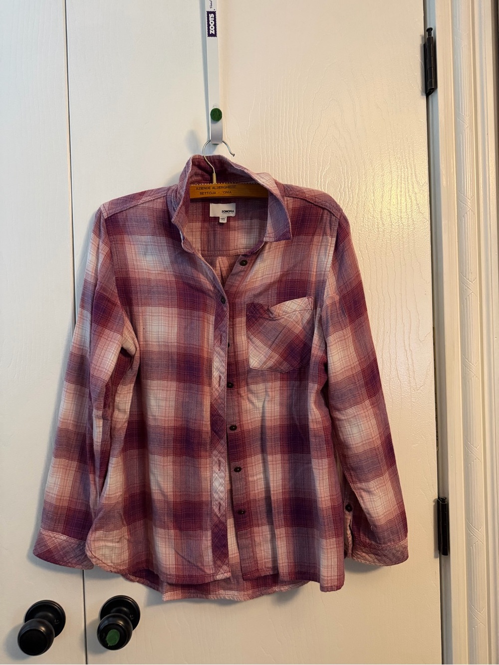 Sonoma Plaid Button-Down Shirt in Purple and Pink